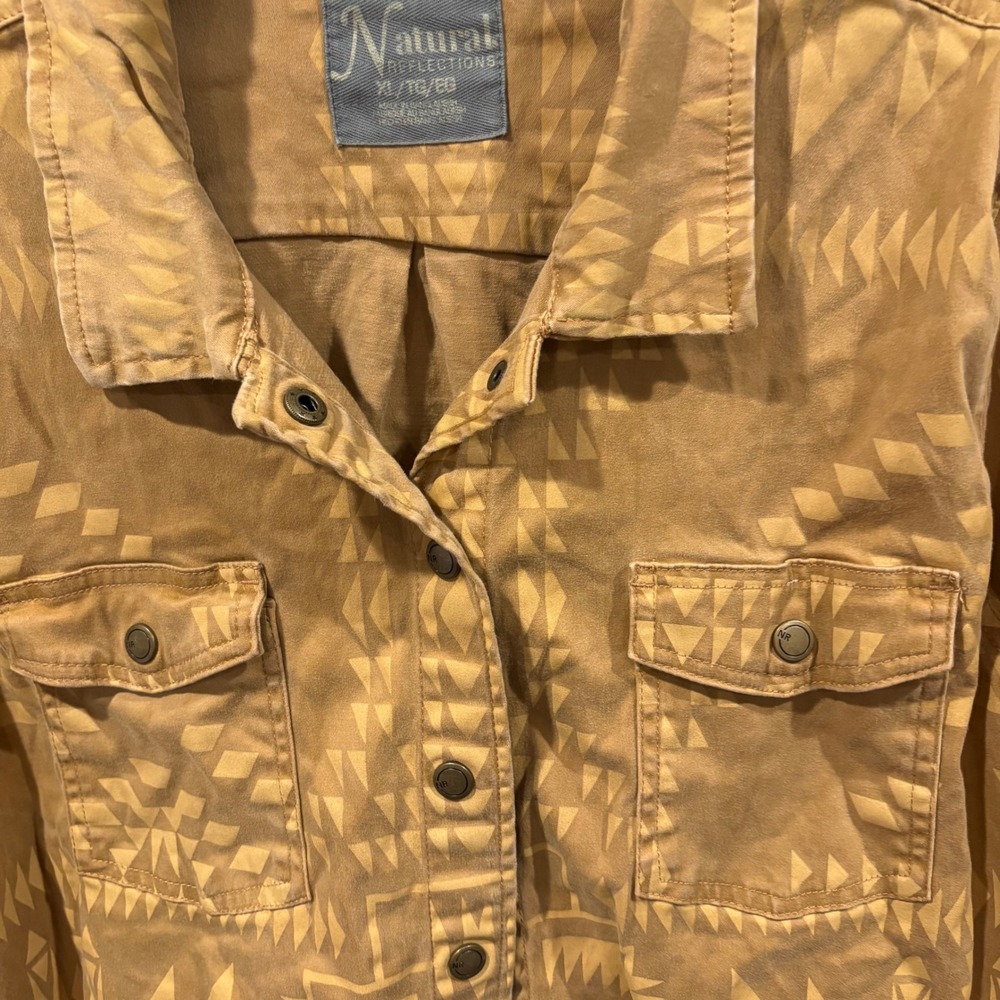 Mustard Ochre Yellow Aztec Geometric Cotton Lyocell Button Up Shirt Jacket XL